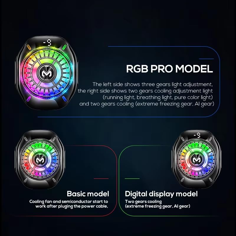 Mobile Phone Cooling Fan MEMO CX10 Pro, AI Temperature Control, RGB LED Lights, Magnetic Clip, Type-C 5V/2A