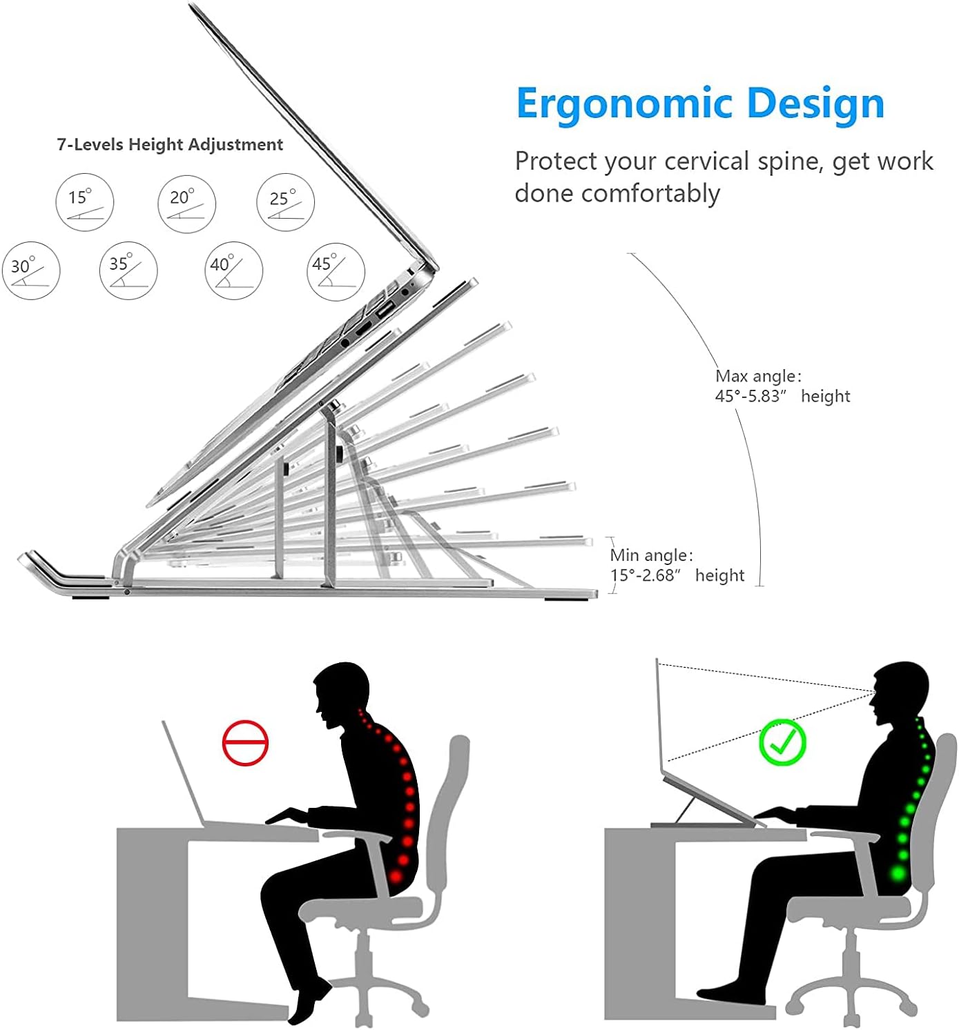 Laptop Stand for Desk, Adjustable Foldable Aluminum Riser, Silver