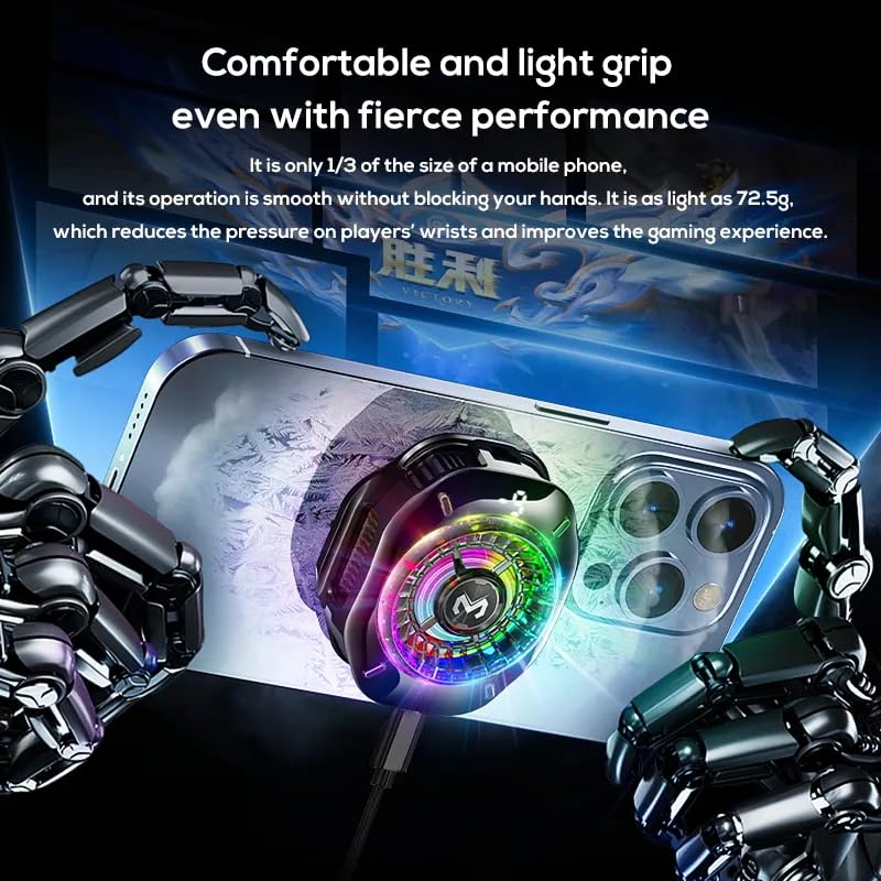 Mobile Phone Cooling Fan MEMO CX10 Pro, AI Temperature Control, RGB LED Lights, Magnetic Clip, Type-C 5V/2A
