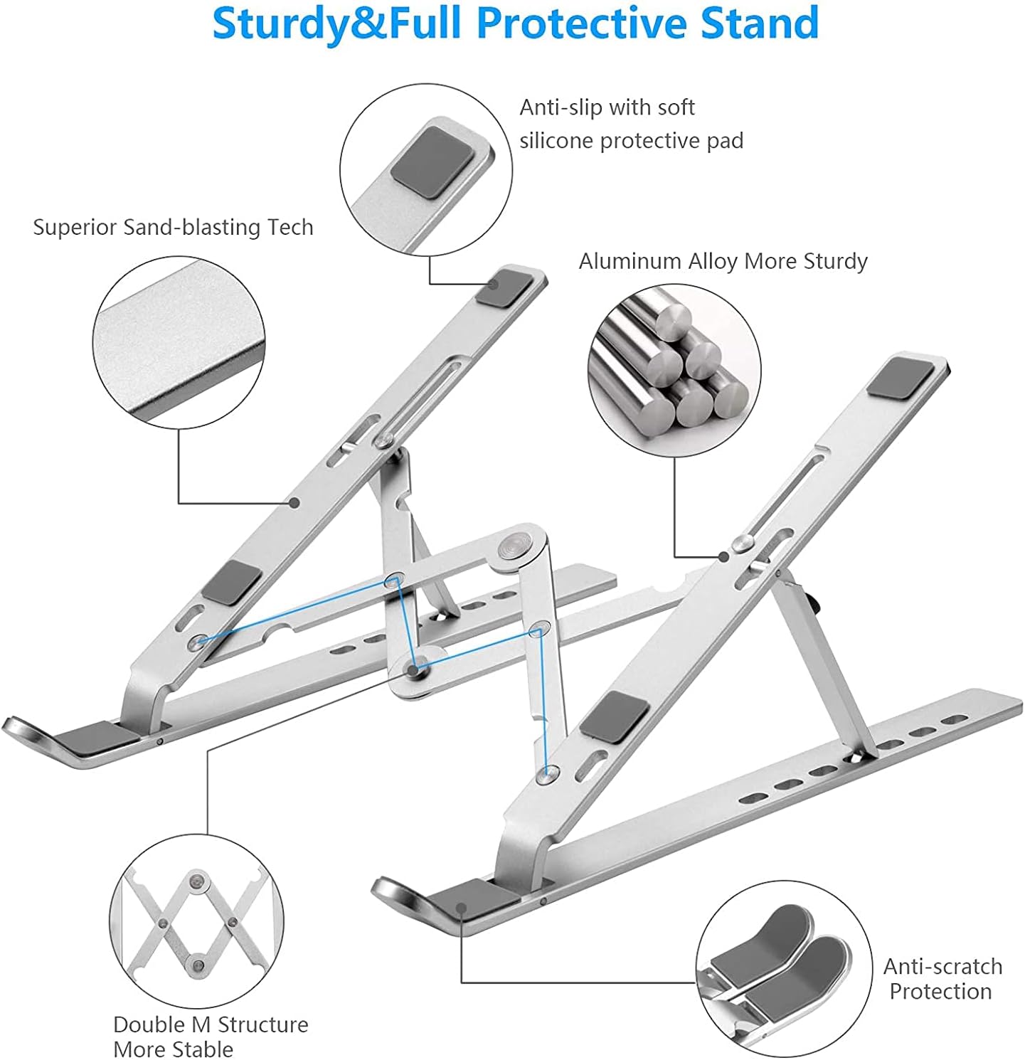 Laptop Stand for Desk, Adjustable Foldable Aluminum Riser, Silver