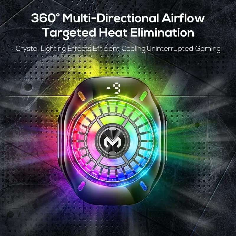 Mobile Phone Cooling Fan MEMO CX10 Pro, AI Temperature Control, RGB LED Lights, Magnetic Clip, Type-C 5V/2A
