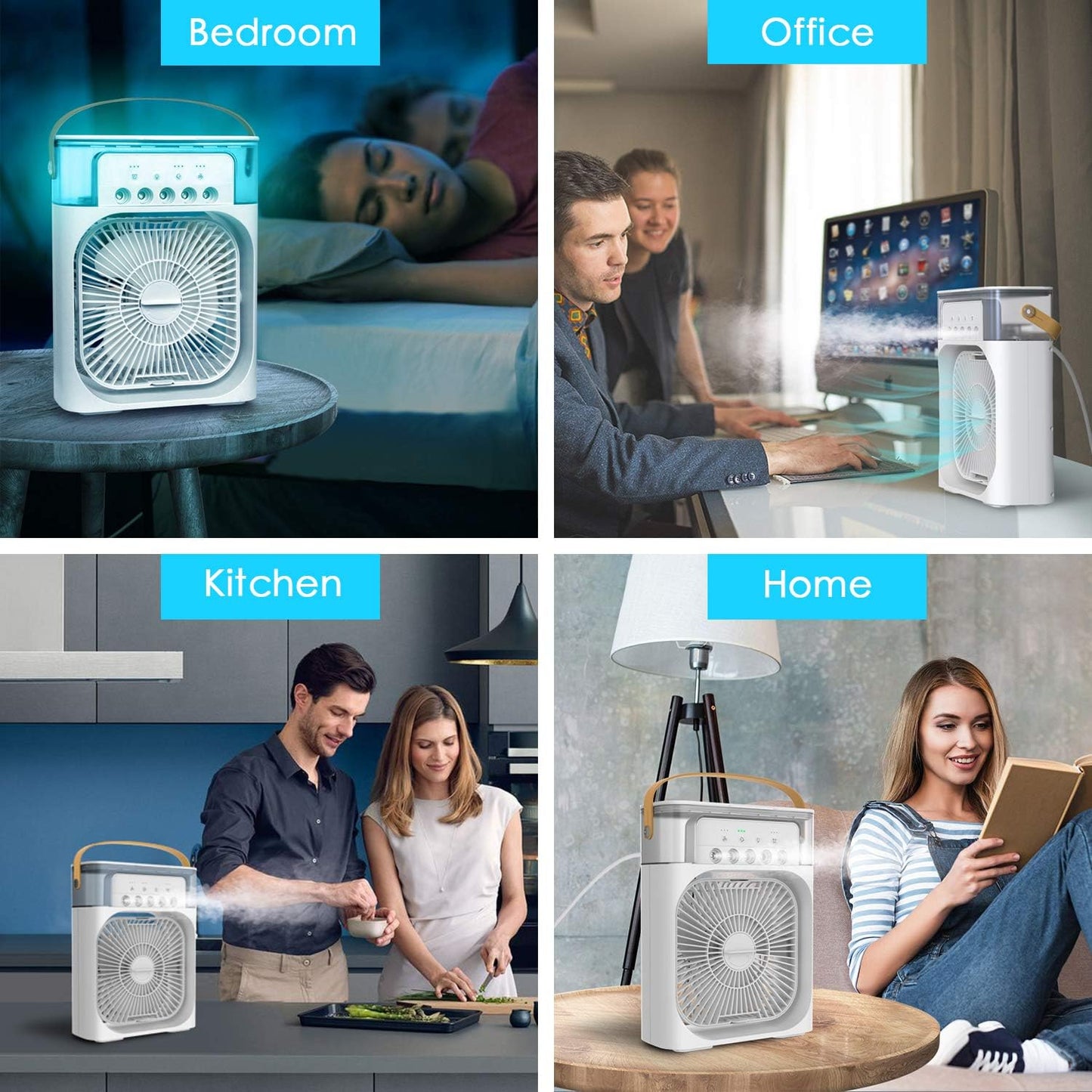 Portable Air Conditioner Fan, Mini Evaporative Air Cooler with 7 Colors LED Light, 1/2/3 H Timer, 3 Wind Speeds and 3 Spray Modes