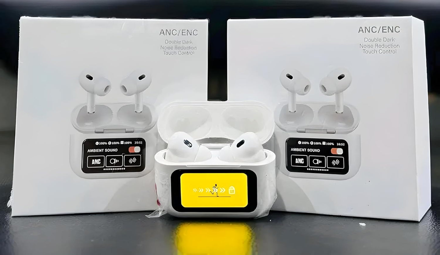 New A9 Pro Touch Noise Cancelling Earbuds 5G Active 5.4H Playtime 15m Range White Bluetooth In-Ear Headphones