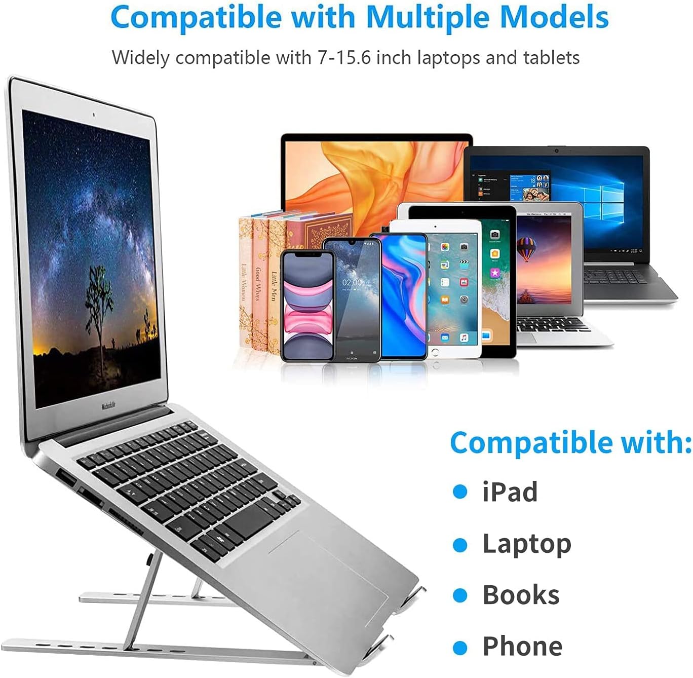 Laptop Stand for Desk, Adjustable Foldable Aluminum Riser, Silver