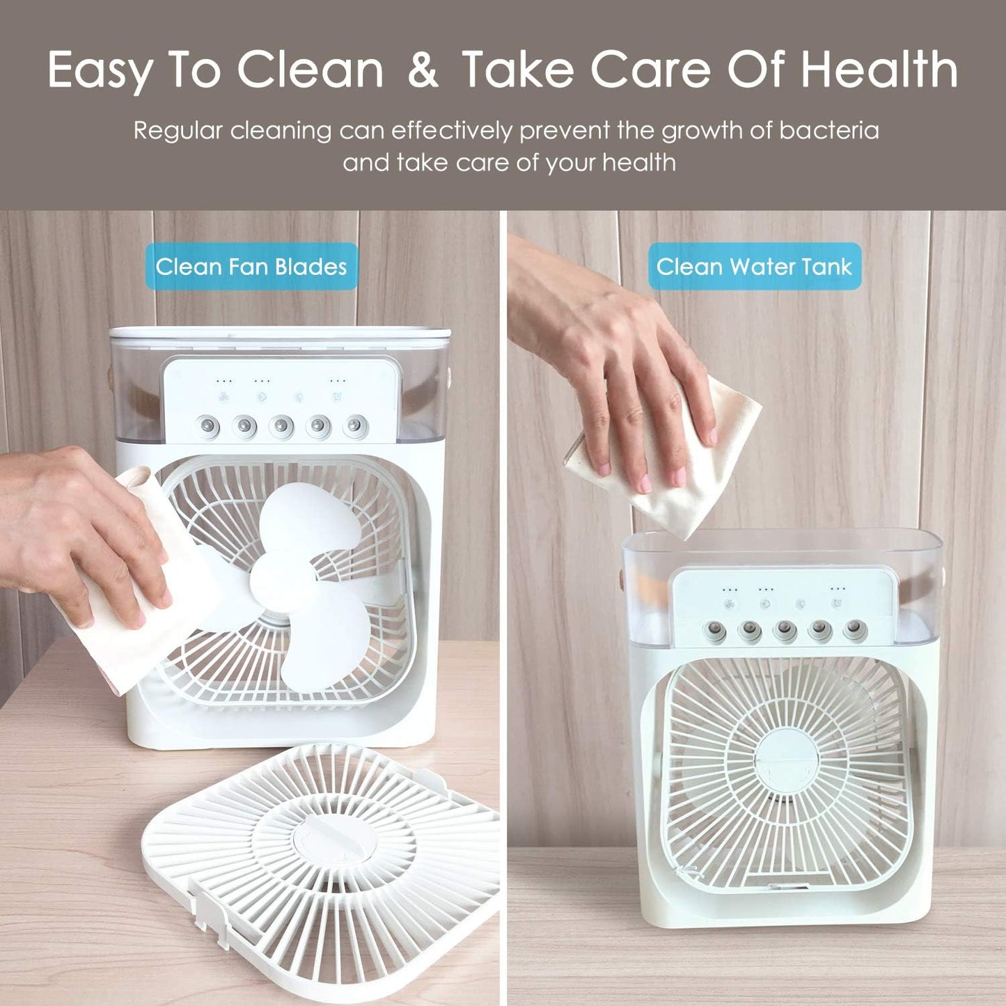Portable Air Conditioner Fan, Mini Evaporative Air Cooler with 7 Colors LED Light, 1/2/3 H Timer, 3 Wind Speeds and 3 Spray Modes