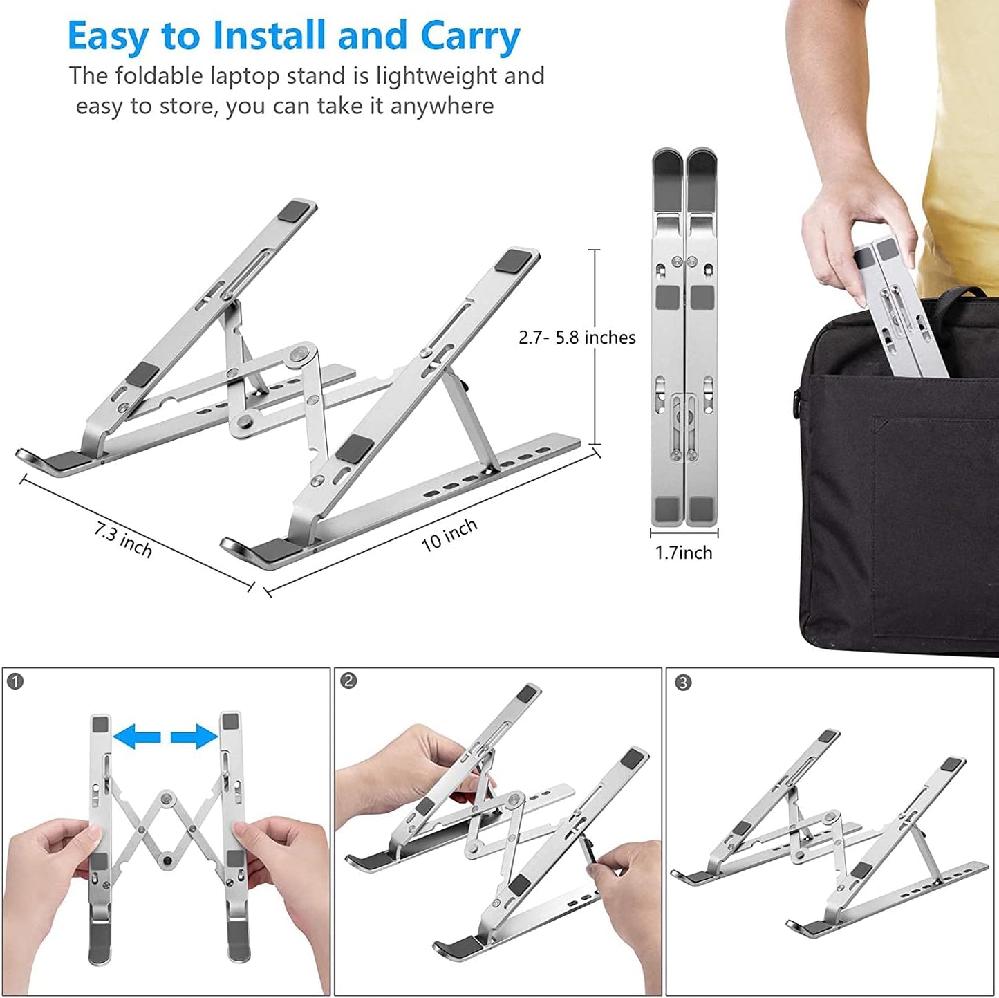 Laptop Stand for Desk, Adjustable Foldable Aluminum Riser, Silver