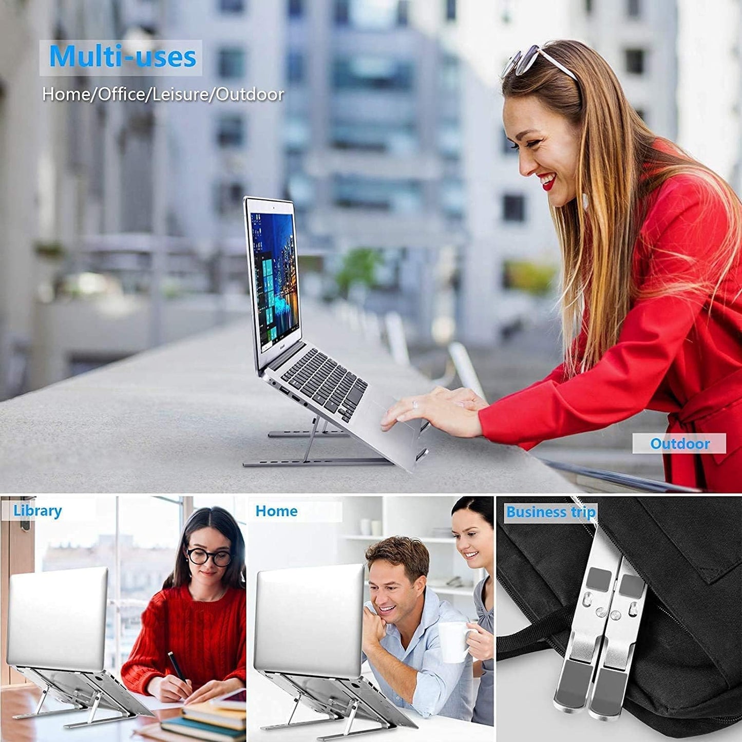 Laptop Stand for Desk, Adjustable Foldable Aluminum Riser, Silver