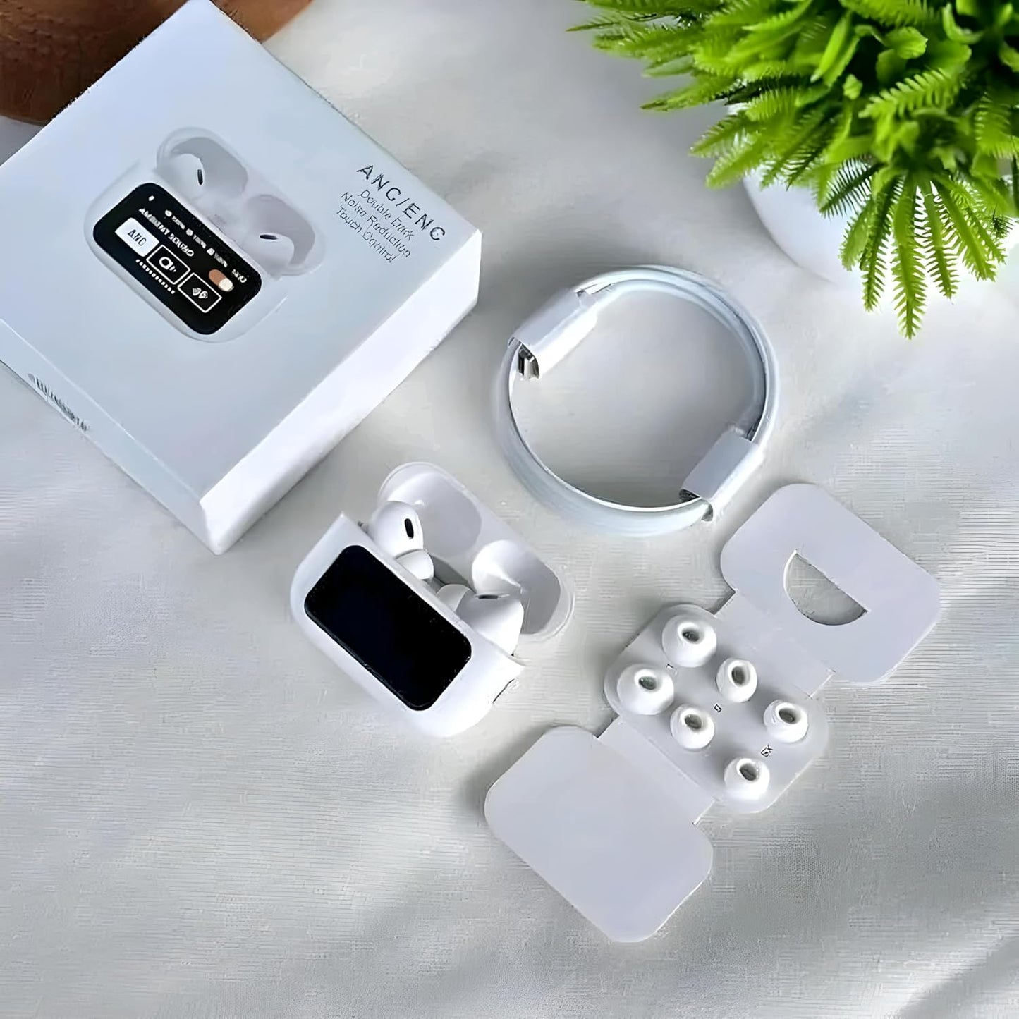 New A9 Pro Touch Noise Cancelling Earbuds 5G Active 5.4H Playtime 15m Range White Bluetooth In-Ear Headphones