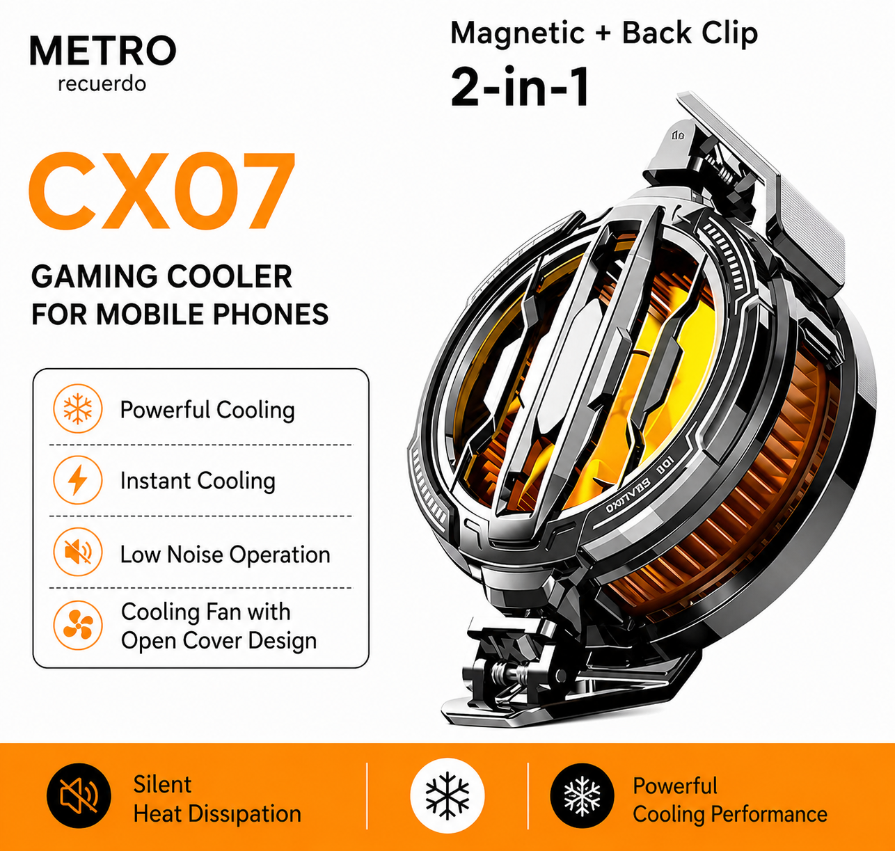 MEMO CX07 Magnetic Cooler Fan 15W Instant Heatdissipation Phone Cooler Semiconductor Heatsink Compatible with Mobile and Tab Cooling Fan for Gaming