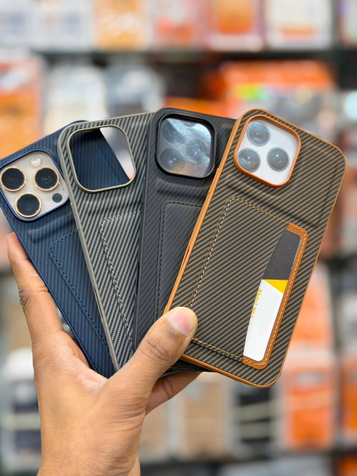 Luxury Slim Wallet Case for iPhone – Carbon Fiber Design