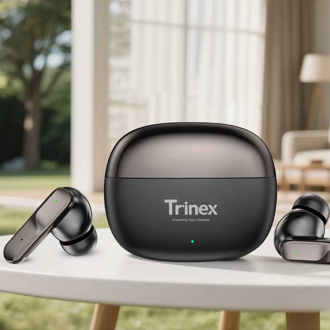 Trinex PowerPods Max Bluetooth 5.3 Wireless Gaming Earbuds | AI Real-Time Translation | Low Latency Game Mode